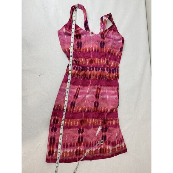 Twee Banana Republic Silk Twisted Shoulder Open Back Dress Pink Print Sheath 0 - Picture 8 of 12